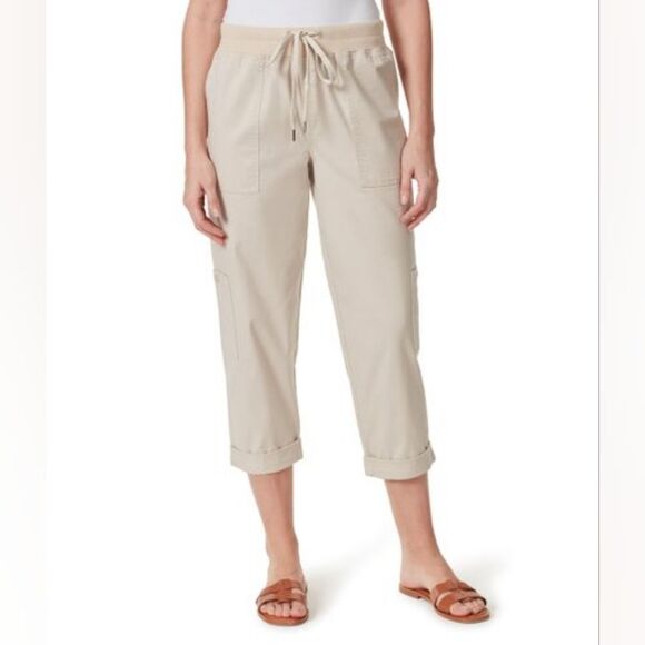 Gloria Vanderbilt Stonewood Cargo Drawstring Rolled Cuffs Pull On Capri Pants - Picture 1 of 15